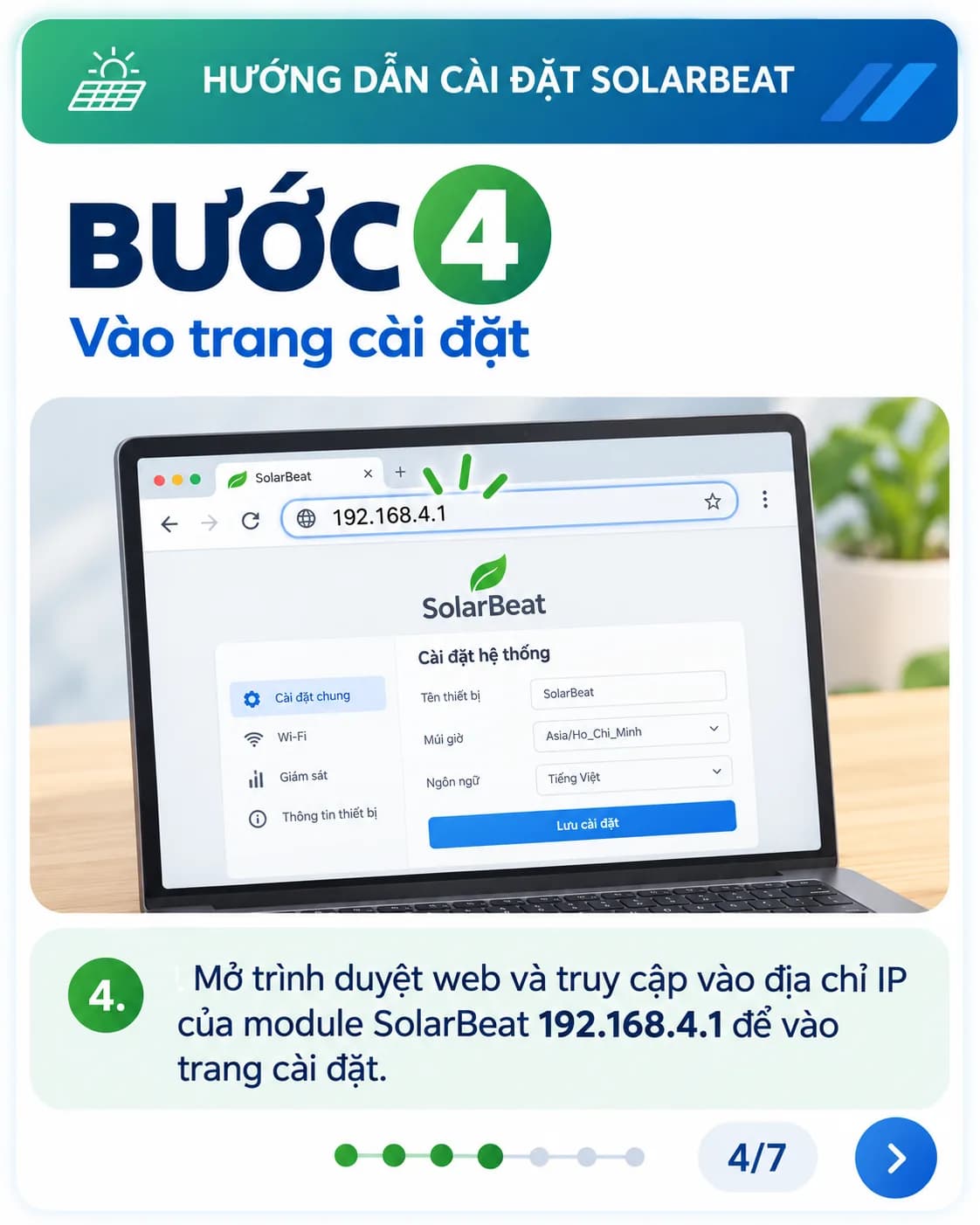 Mở địa chỉ 192.168.4.1 trong trình duyệt để cài đặt module.
