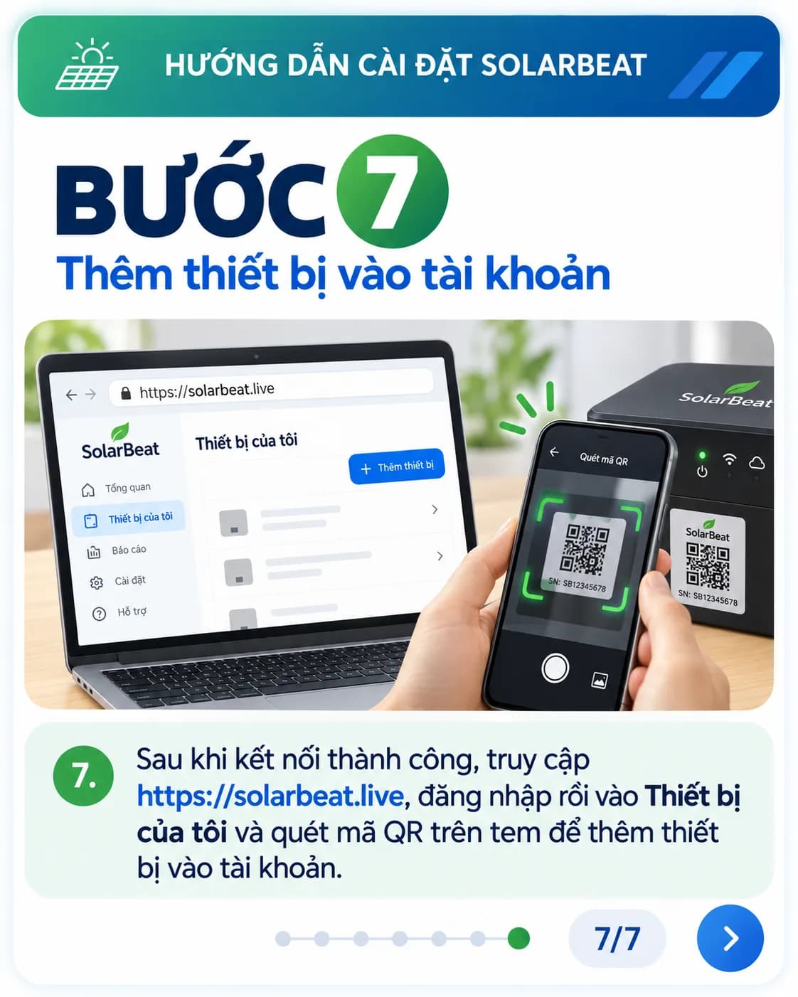 Trong Thiết bị của tôi, quét mã QR trên tem module để thêm thiết bị.